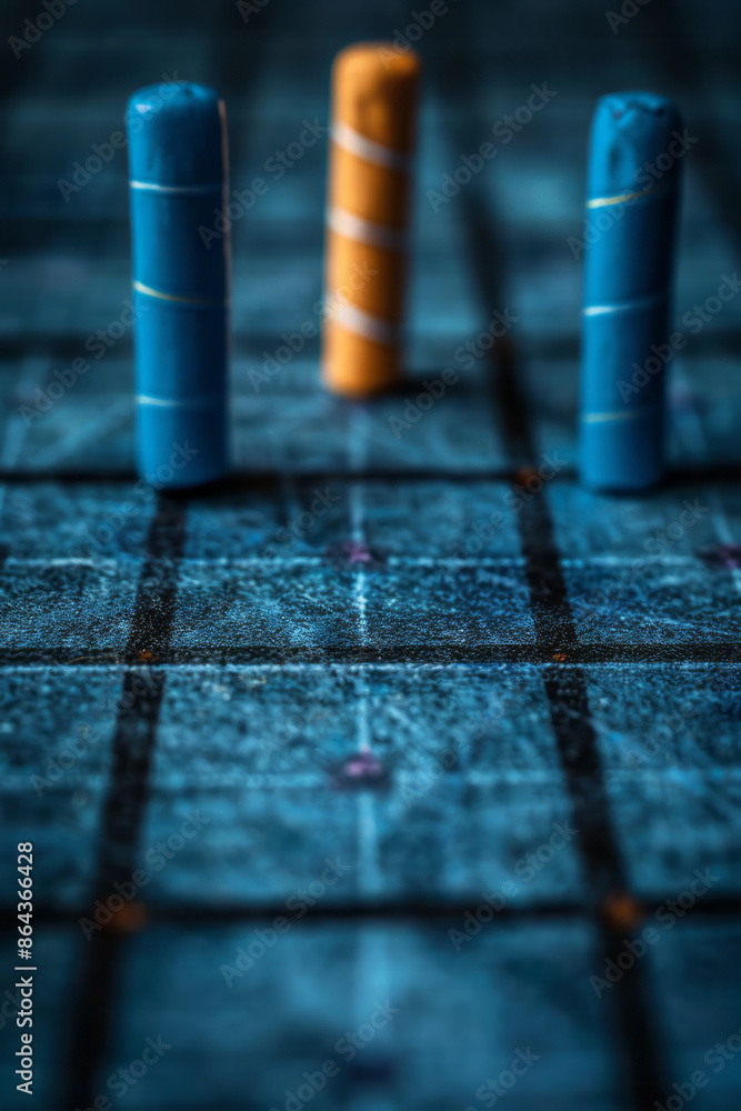Poster Minimalist tic-tac-toe board with lines made of paper strips and markers as simple cutouts,