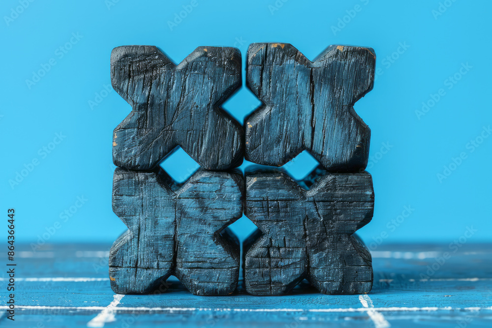 Poster Tic-tac-toe game using minimalist icons for Xs and Os on a solid background,