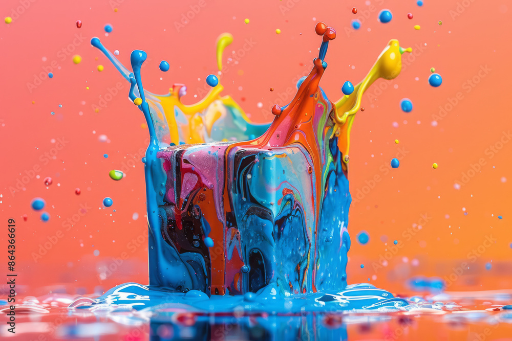 Leinwandbilder a spinning cube bursting into a spectacular array of vivid colors and paints,