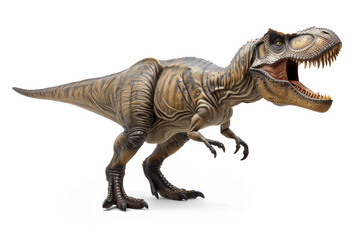 Obraz premium Roaring Tyrannosaurus Rex showcasing its powerful jaws and textured skin in a realistic depiction.