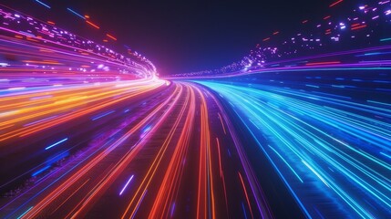 Digital Velocity Dynamic Light Trails in Vibrant Colors Racing Towards Infinity Illustrating the Speed and Connectivity of Modern Technology
