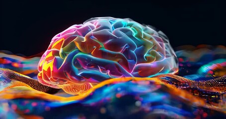 Colorful neural network representation in slow motion with vibrant lights and abstract waves - Powered by Adobe