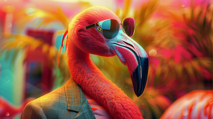 Flamingo in Suit at Luxurious Resort
