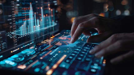 Digital Mastery Futuristic Financial Analysis in a Modern Workspace