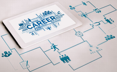 Human Resources Recruitment and People Networking Concept. Modern graphic interface showing...
