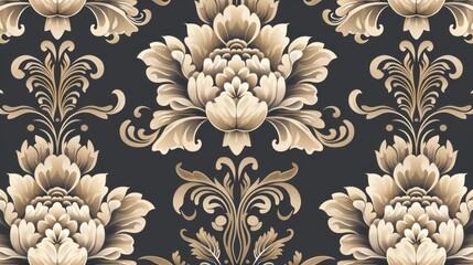 Stylish contemporary seamless design on a dark backdrop Repeat raster backdrop Baroque and damask wallpaper with seamless flower motif
