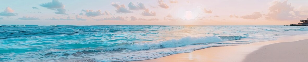 Obraz premium Beach scene with calm gentle waves. Landscape of sea waves under a clear blue sky, natural beauty captured.