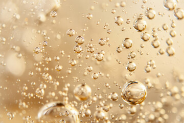 Golden Champagne Bubbles Rising in Sparkling Beverage Close Up