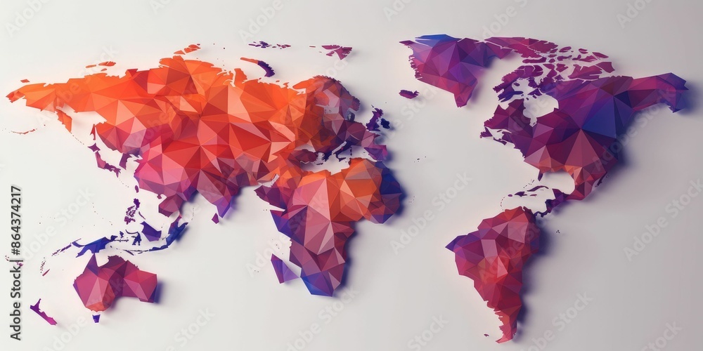 Poster polygonal world map on a white background. the various bright world map made from polygon material. 