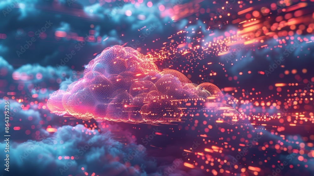 Poster a sleek 3d illustration of a cloud made of digital data streams, representing cloud computing techno