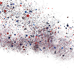 White banner with colorful stars.