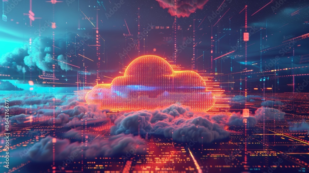 Poster a modern 3d illustration of a cloud with virtual reality elements, representing the future of cloud 
