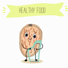 Cute nutmeg characters, funny nuts, with different activities, outdoor, sports, musical instrument.