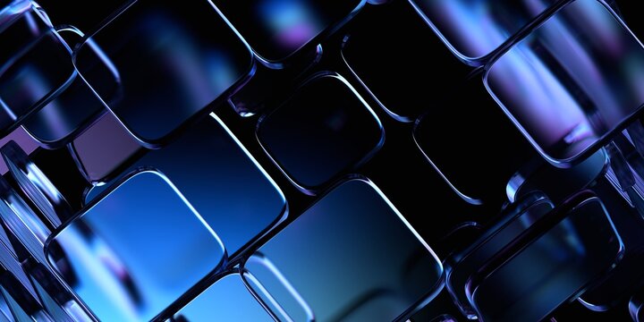 Abstract geometric blocks on dark background, 3d render