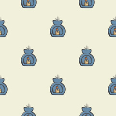 Simple seamless pattern with aroma lamp and candle. Hand drawn endless background related to oriental medicine, spa and health