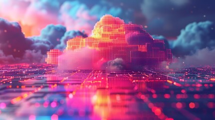 A stylized 3D model of a cloud platform with vibrant colors and modern design, symbolizing innovation and cutting-edge technology.