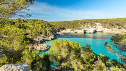 The beauty of the Balearic Islands coast, landscape of cliffs and beaches on Majorca, Spain