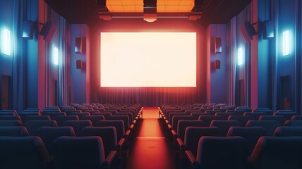 Obraz premium Empty movie theater with illuminated screen dark room