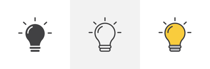 Lightbulb icon symbol collection on white background.