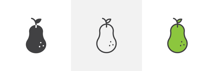 Pear icon symbol collection on white background.