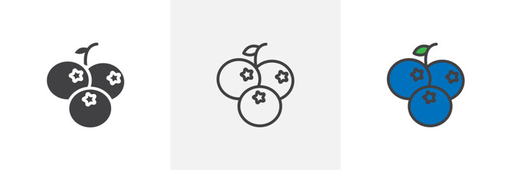 Blueberries icon symbol collection on white background.