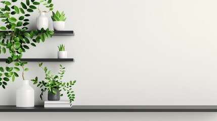 A stylish black bookshelf with minimalistic decor, set against a neutral background. The composition leaves ample space for adding personalized text or images.