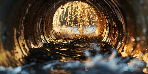 The water inside the rusty pipe