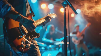 festivals music concert mini festival stage sings singer lead plays musician the melody guitar guitarist player tuning man musical play.