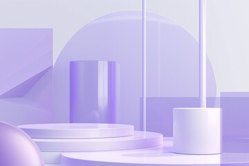 A 3D render of a podium background for product display, featuring a sleek and modern design in...