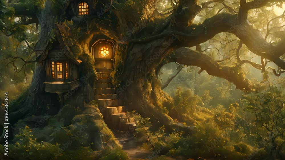 Poster inside the trunk of the old oak tree in the forest a hidden doorway opens to a network of interconne