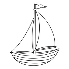 Sailboat Vector illustration. Linear Drawing of sailing ship on isolated background for Baby shower design or coloring childish books. Sketch of Boat or Yacht for kid design in nautical style.