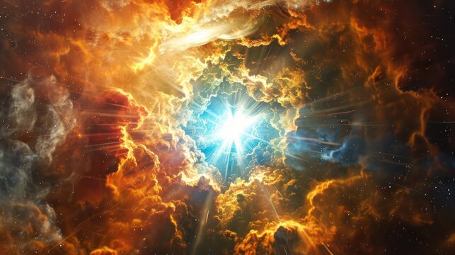 A bright, colorful protostar surrounded by a dense gas cloud.