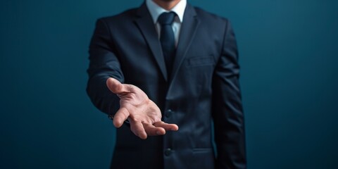 A man in a suit is giving a hand gesture