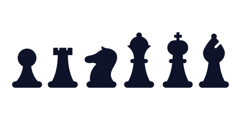 Chess pieces vector icons set. Chess Board game pieces. Horse Pawn Bishop Queen King