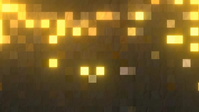 4k video of yellow pixel mosaic animation with glow on lighter pixels and texture  on darker pixels; with blinking fx on every pixel