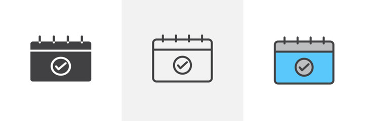 Check in calendar icon symbol collection on white background.