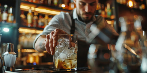 A man is pouring a drink into a glass