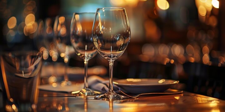 A table with a wine glass and a napkin on it