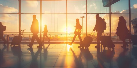 Naklejka premium A group of people are walking through an airport terminal