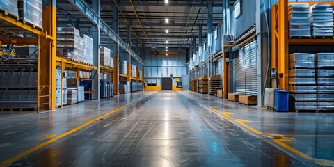 Fototapeta premium A large warehouse with a lot of empty space and a lot of boxes