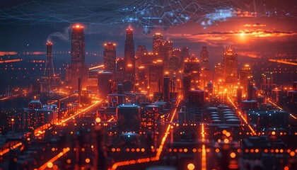 Fototapeta premium Industry 4.0 in North America, map of industrial zones across the USA transforming into digital factories and smart manufacturing hubs, integration of IoT and automation.