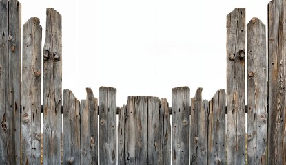 Fototapeta premium Aged wooden fence with an opening isolated on white background