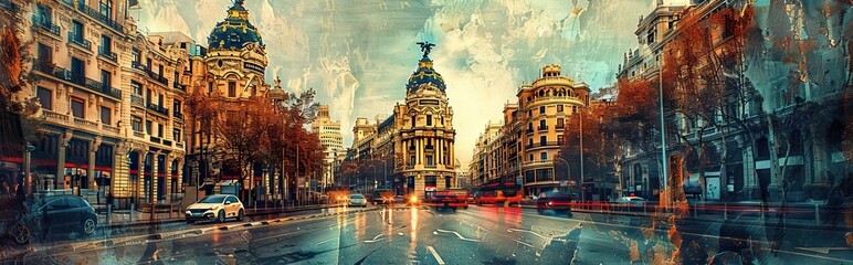 Fototapeta premium photo collage with an ancient city. Paper texture. AI generated illustration