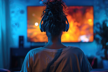 Fototapeta premium Girl watching TV with endless streaming options