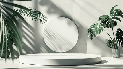 Fototapeta premium Minimalist Product Display with Tropical Plants