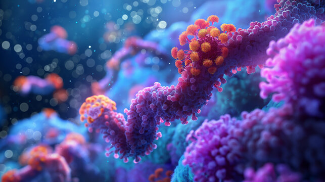IDP Cell Signaling: Design a scene showing intrinsically disordered proteins involved in cell signaling pathways and their inhibition to modulate cellular responses. 
