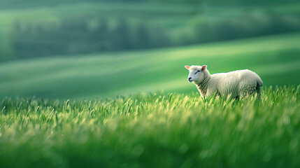 Obraz premium white sheep in the field