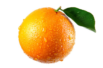 A fresh, juicy orange with water droplets represents natural, vibrant citrus goodness isolated on a white transparent background