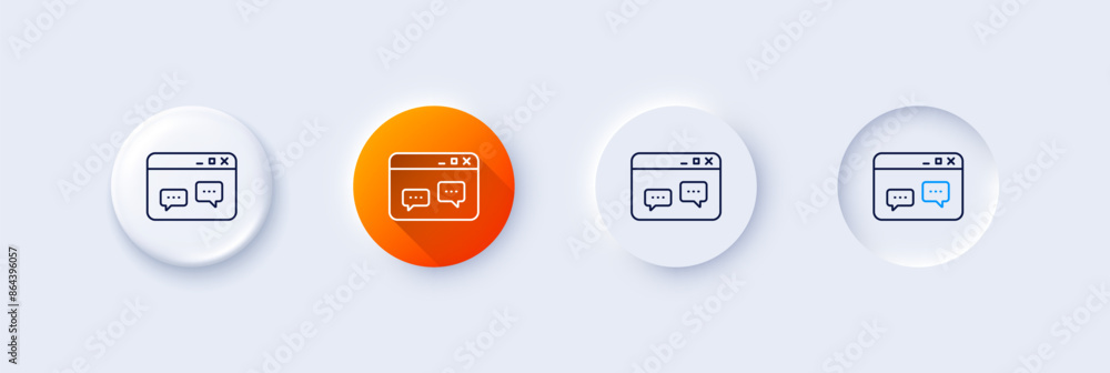 Poster browser window line icon. neumorphic, orange gradient, 3d pin buttons. chat speech bubbles sign. int