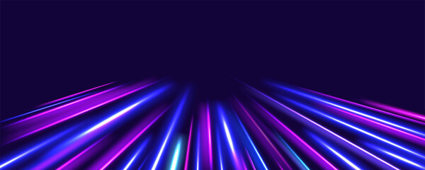 Acceleration speed motion on night road. Vector glitter light fire flare trace. Abstract image of speed motion on the road. Bright sparkling background.